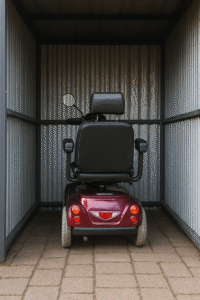 scootmobiel in stalling geparkeerd
