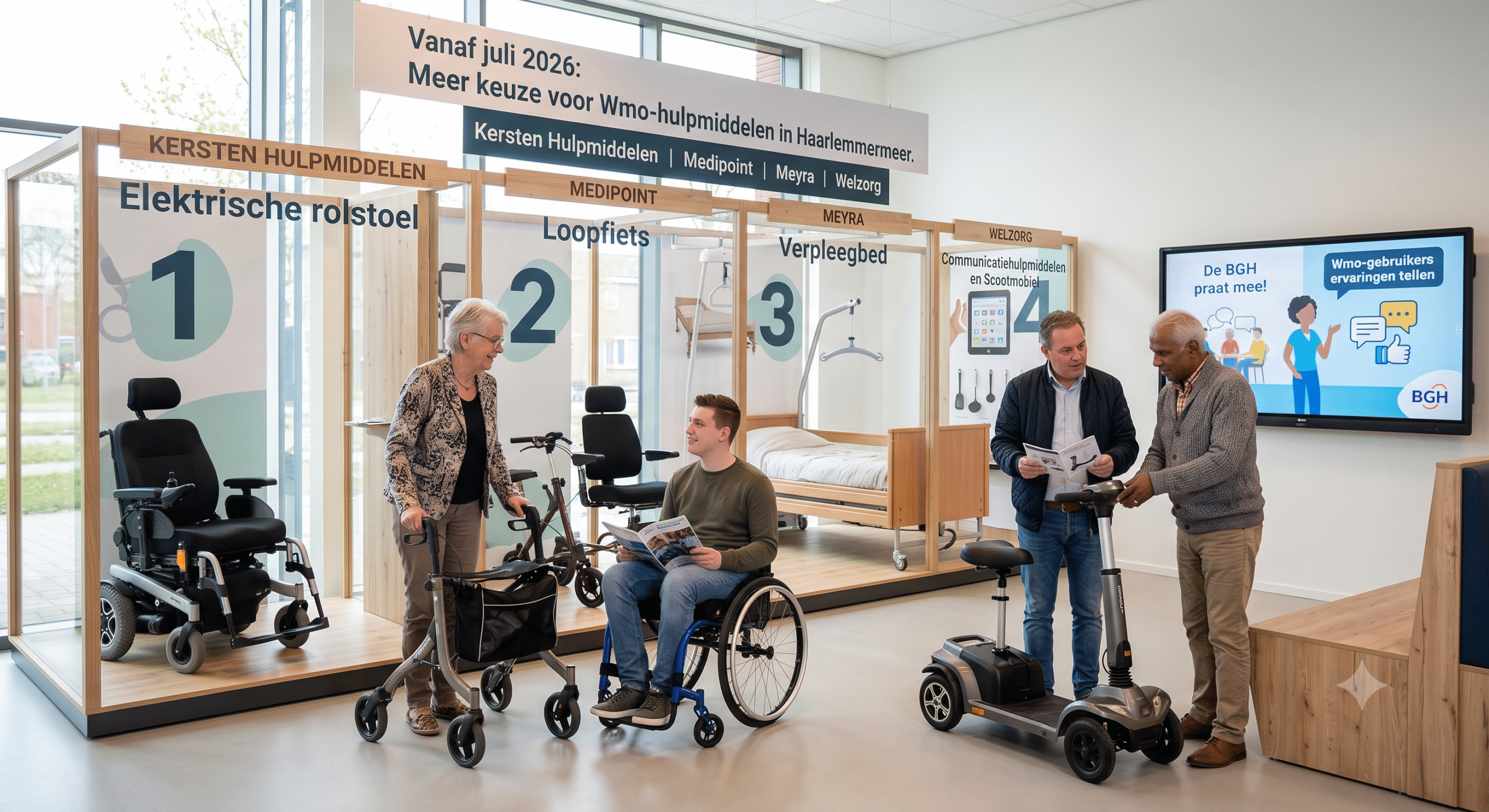 meerdere loketten onder vier aanbieders: Kersten hulpmiddelen, Medipoint, Meyra en Welzorg