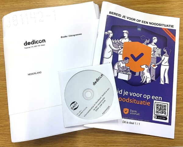 noodboekje, versie in braille, en CD